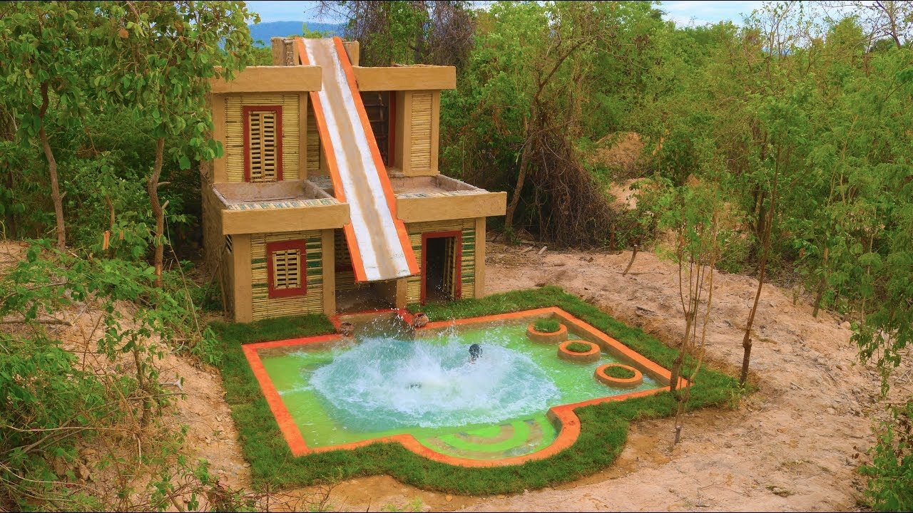 Build Water Slide To Swimming Pool On Three Story Villa House : ( Full Video)