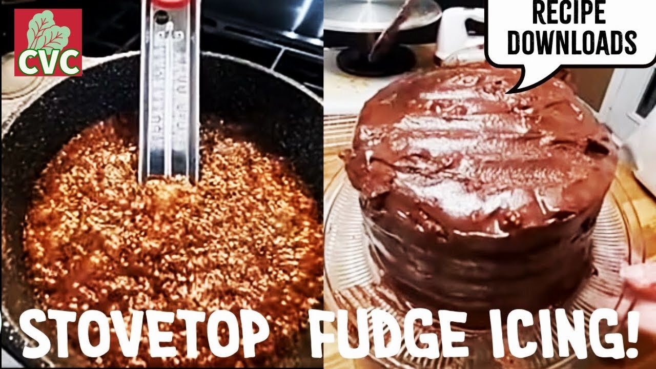 Mama's Stovetop Fudge Icing on a Layered Pound Cake