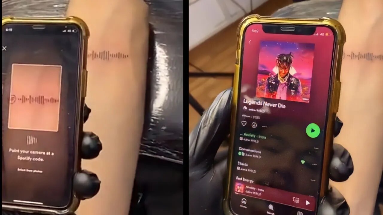 He Tatted A Juice world Song On his arm And Scanned it on Spotify