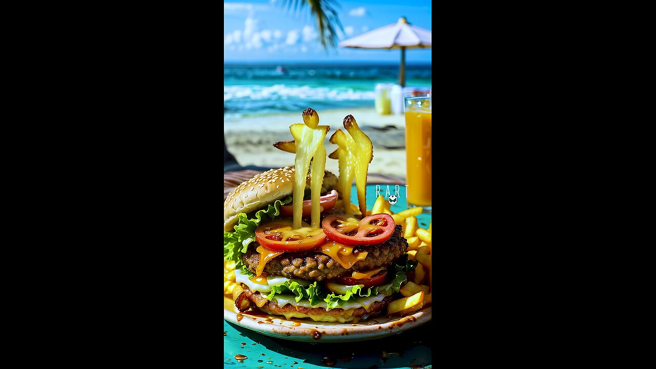 Cheeserburger and dancing French fries on the Beach