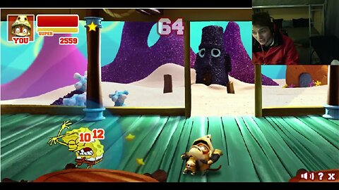 SpongeBob SquarePants VS Monkey In A Nickelodeon Super Brawl 2 Battle With Live Commentary