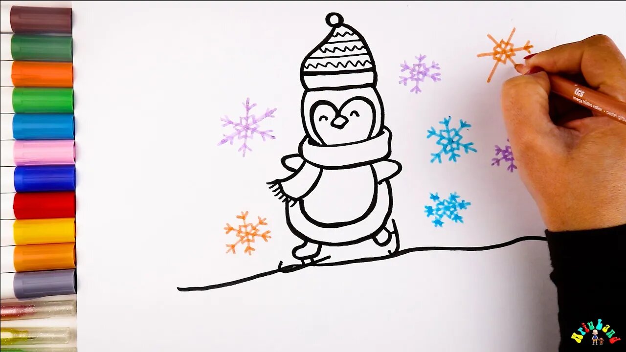 Drawing and Coloring a Penguin for Kids & Toddlers | Ariu Land