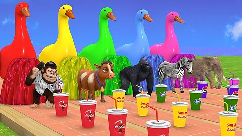 Paint & Animals Duck, Gorilla, Lion, Elephant, Cow, Sheep Fountain Crossing Animal Cartoon