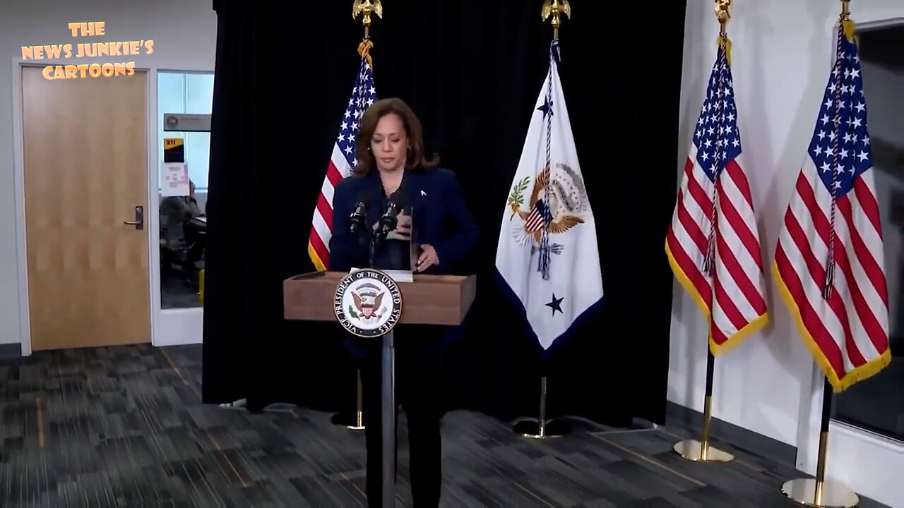 While campaigning, at quickly made up theatrical stage, VP Kamala Harris plays a president, and just like Joe, takes credits & ignores the press: "I will always work to create a future of peace, dignity and security for all."