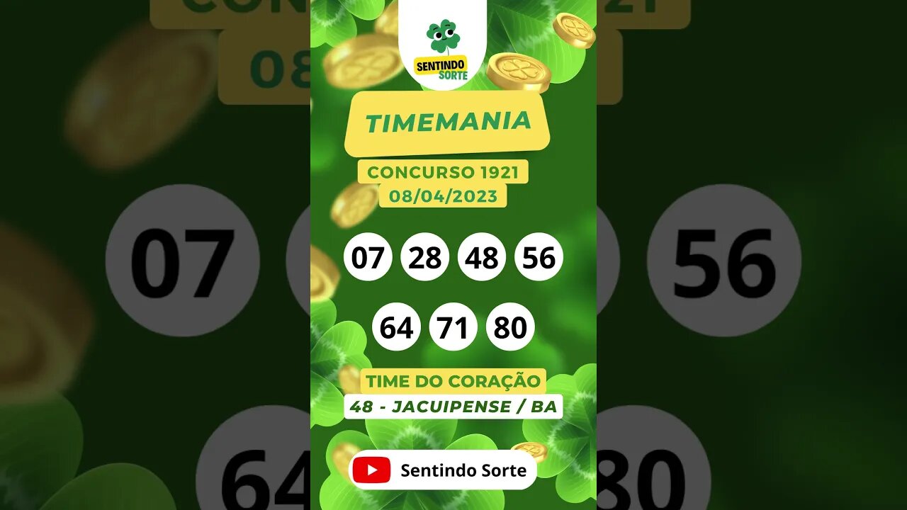 🍀 Resultado TIMEMANIA 1921 | 08/04/23 | Sentindo Sorte #shorts