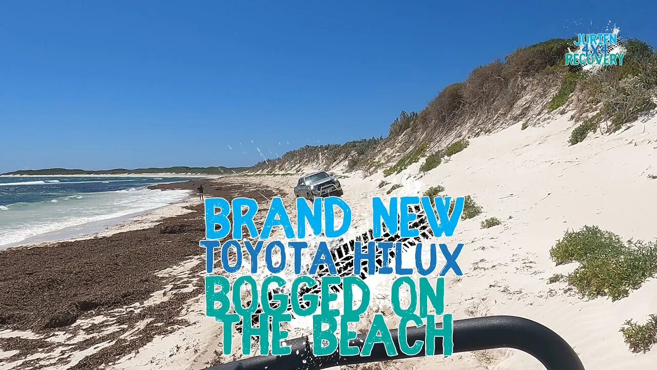 Brand new Toyota Hilux get stuck on the beach at Hangover Bay Western Australia.