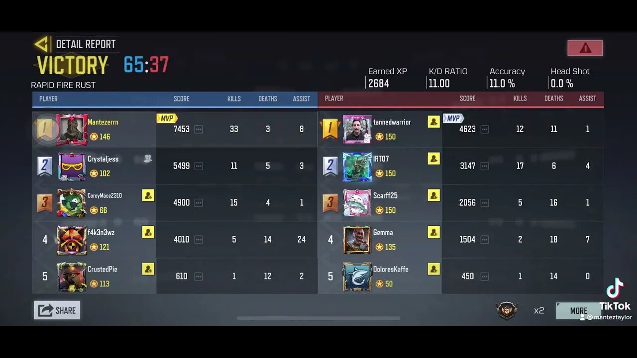 Clan match results from today playing duo