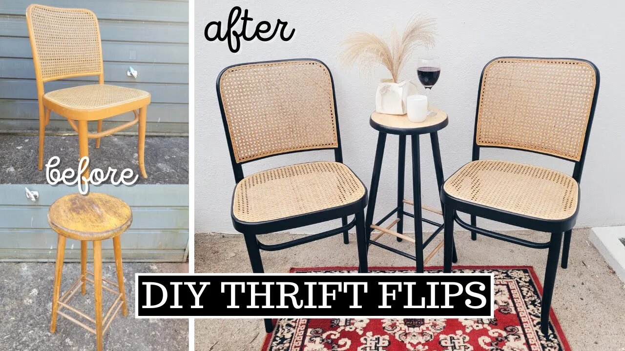 DIY Thrift Flip Furniture ideas | Mid-Century Rattan Chairs, Wooden Plant Stand | Furniture Makeover