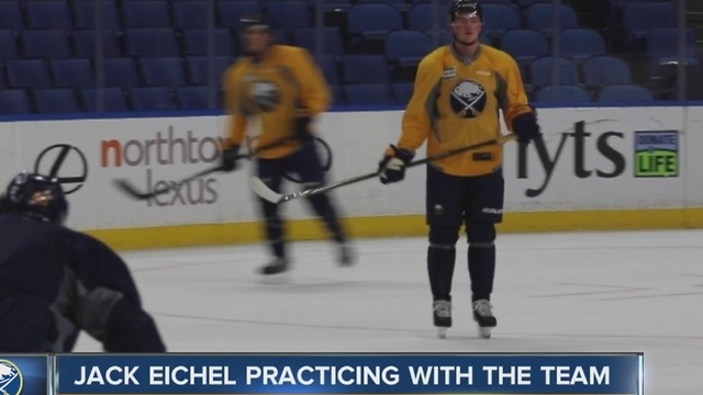 Eichel skates with Sabres yet again, won't play Friday