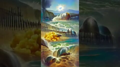 painting - a sun-drenched beach, with waves crashing against the shore #shorts #art #anime #painting