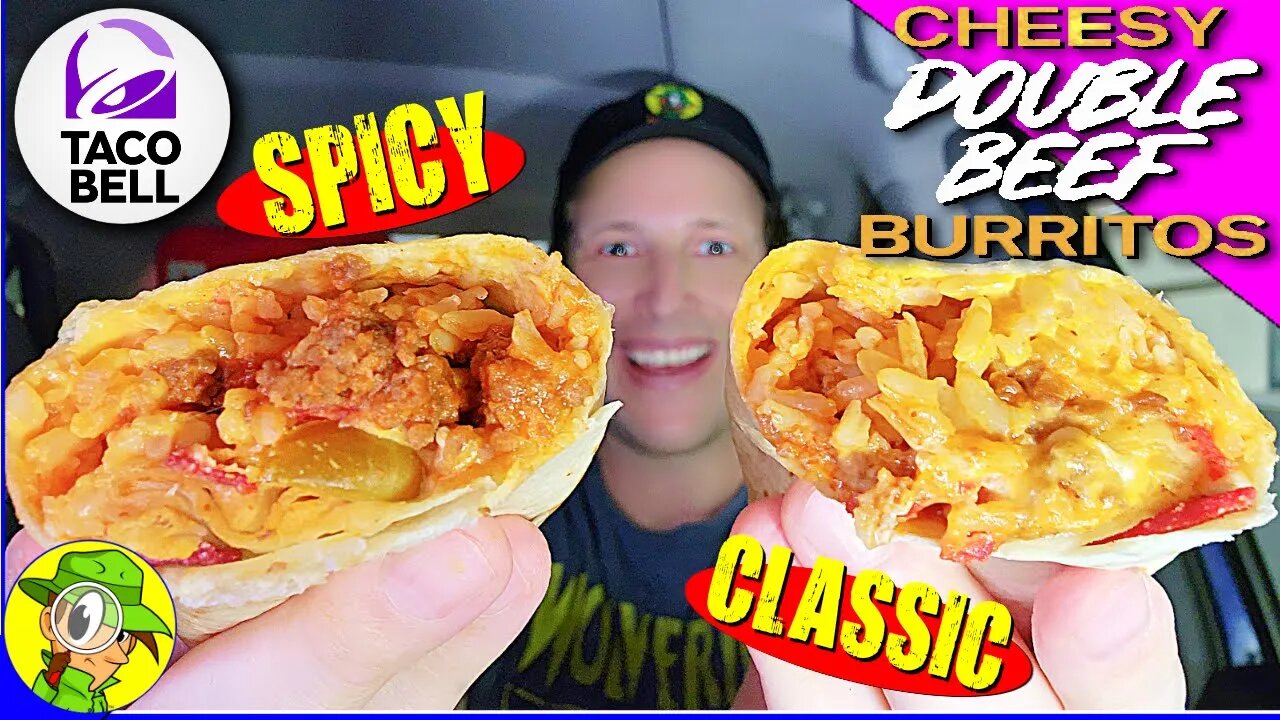 Taco Bell® 🌮🔔 CHEESY DOUBLE BEEF BURRITOS Review 🧀✌️🍖🌯 SPICY & CLASSIC 🤩 Peep THIS Out! 🕵️‍♂️