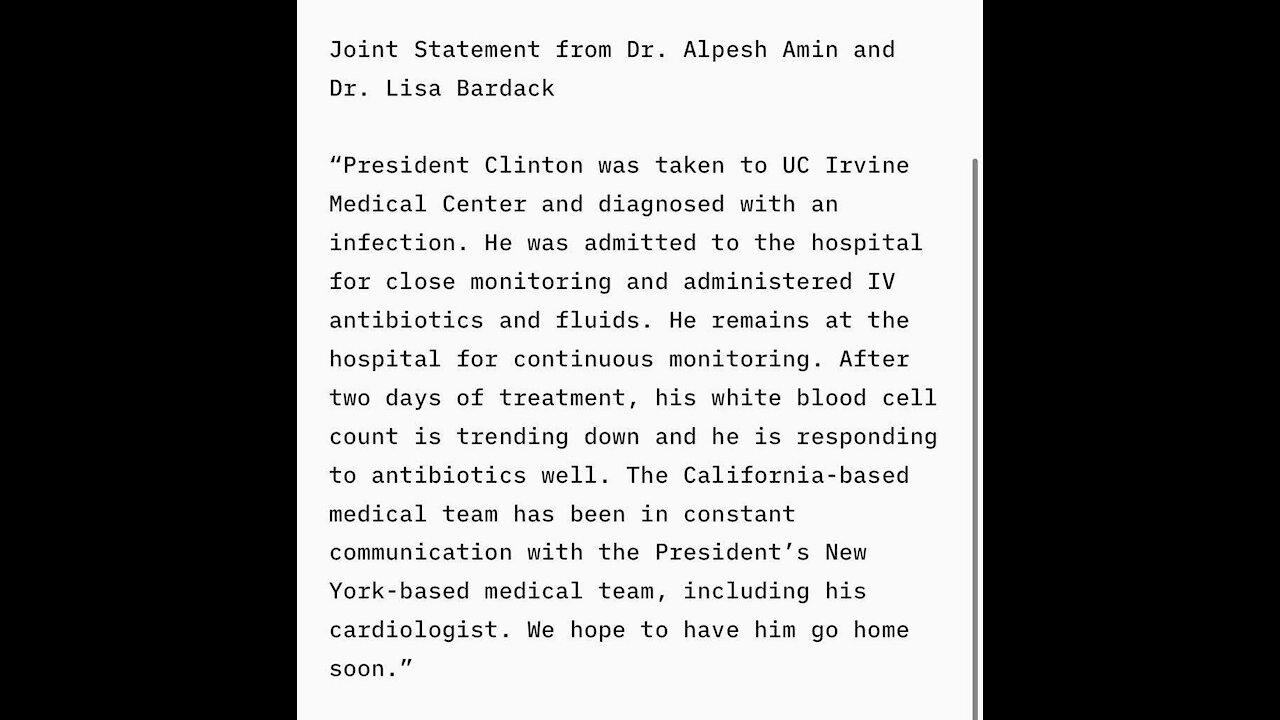 Washington DC: & Statement from Clinton’s physicians.