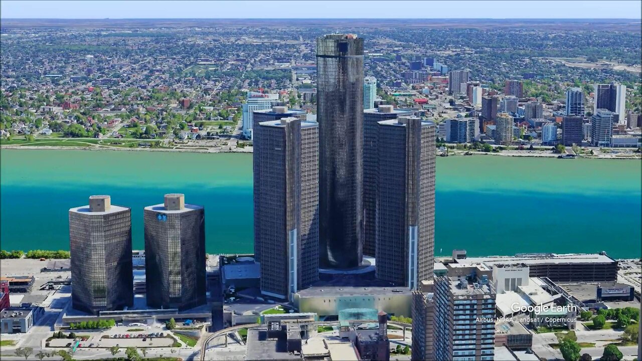 The Renaissance Center in downtown Detroit, Michigan, United States