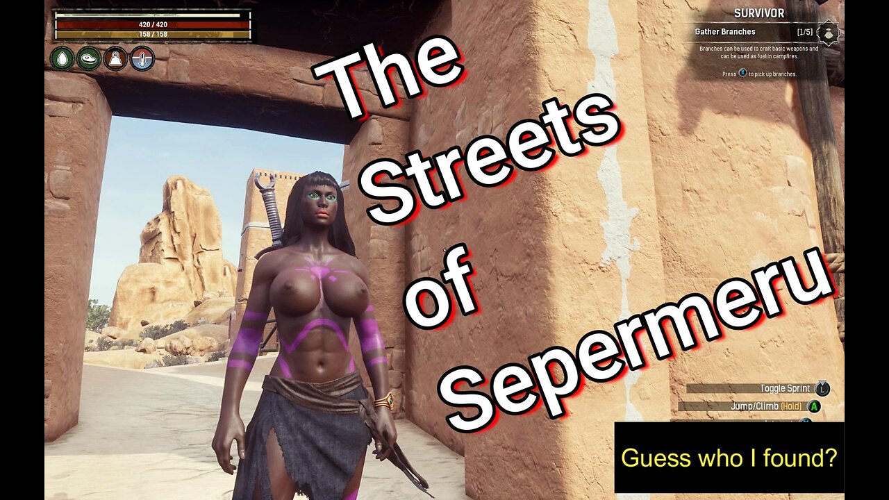 Conan Exiles, the streets of sepermeru, finding thralls, Bouncing, Busty, Boobs, breast expansion