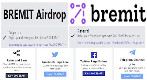 [ Airdrop BREMIT ] Ganhe 500 BRTM($25) no Registro | 200 BRTM por Ref | e muitos mais | Home Office