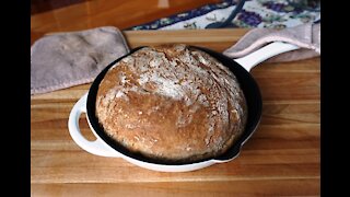 Easy Whole Wheat Bread Baked in a Skillet… “hands-free” technique… no kneading…