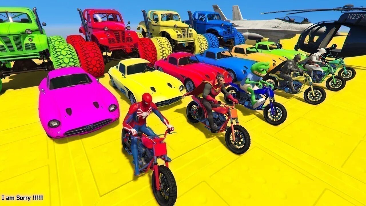 GTA V Mega Ramp On Bikes , Cars , Monster Trucks , Spider man Video Hulk Smash Game Racing Challenge