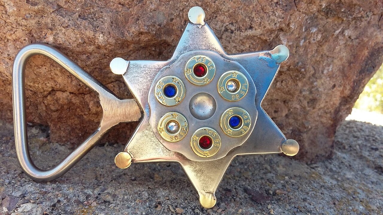 GENUINE Gemmed Revolver Belt buckle Sheriff Star ENTIRELY HANDCRAFTED!