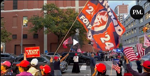 Trump supporters are gathered outside CBS Studios in NYC ahead of the debate between...