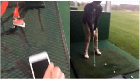 Boy accidentally hits his iPhone with a golf club!