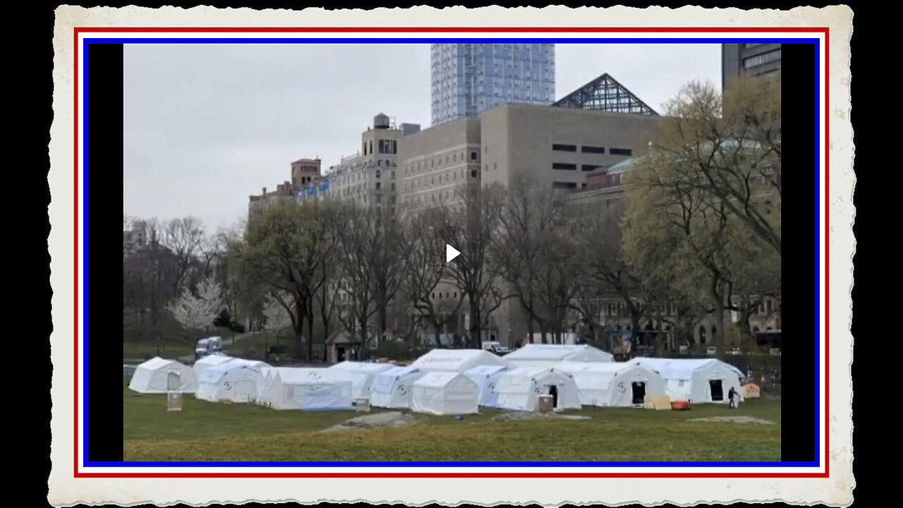 Tents in Central Park NYC - Military bringing children up from the underground