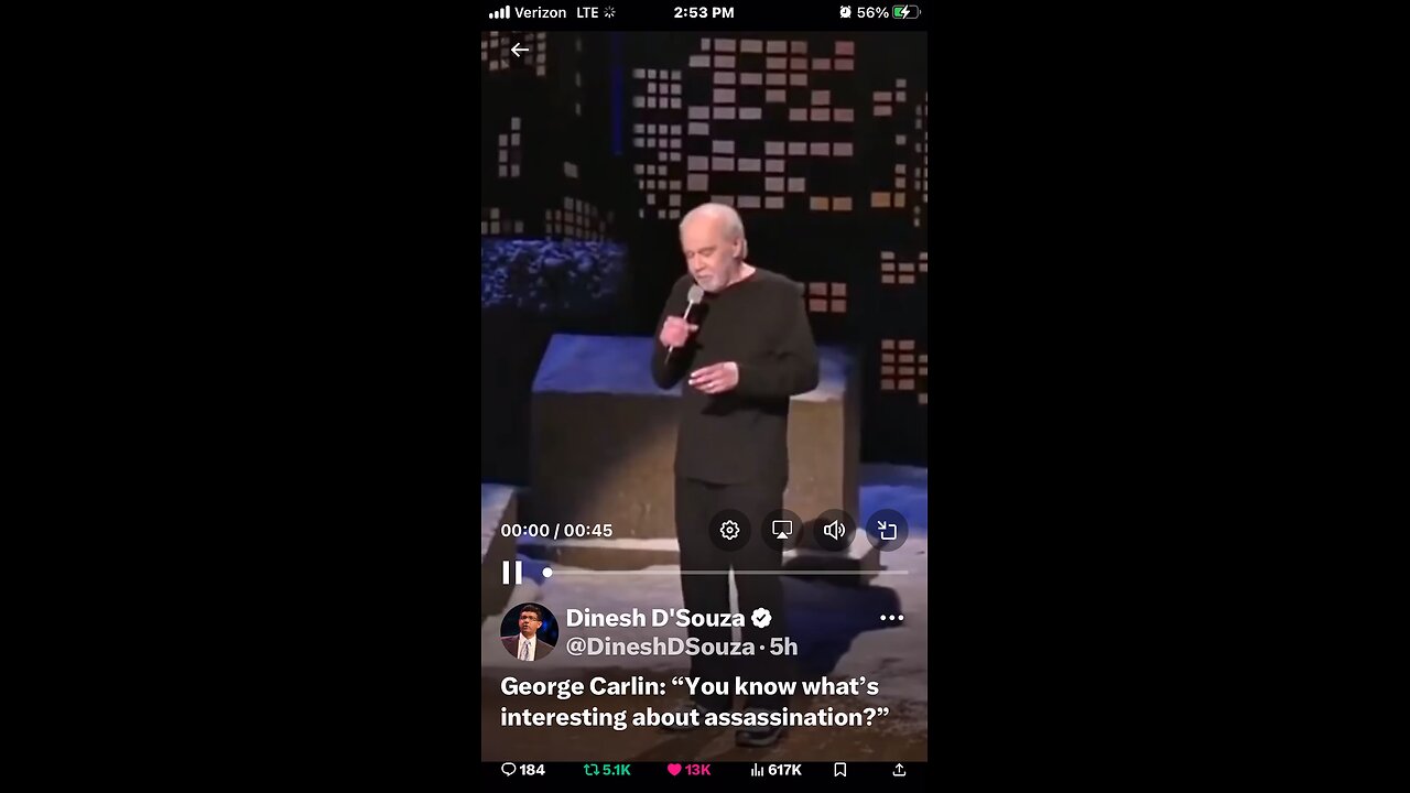 George Carlin: “You know what’s interesting about assassination?”