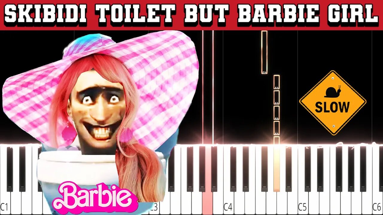 Skibidi Toilet but Barbie Girl (Beginner/Super Easy) Slowed Piano Tutorial (Free Sheet Music + MIDI)