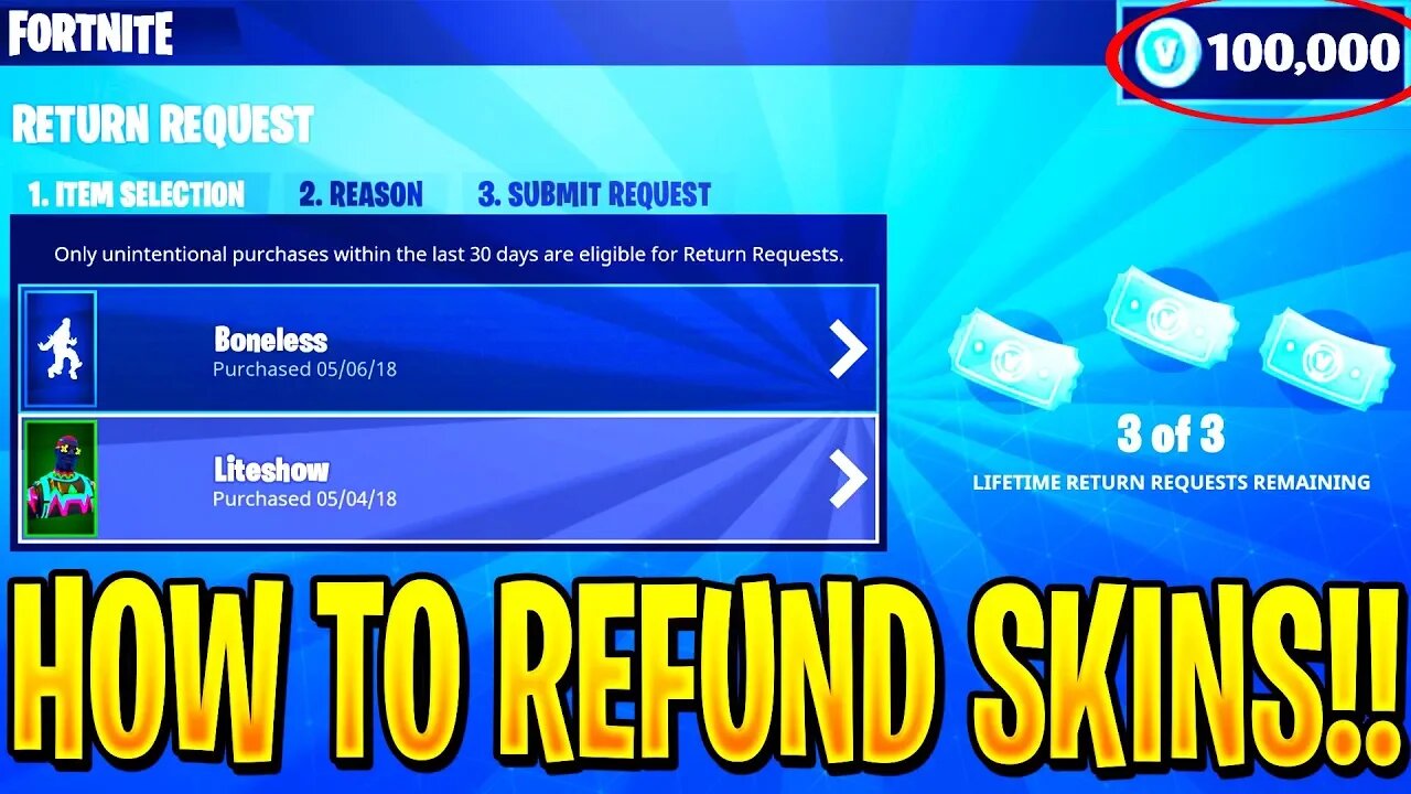 HOW TO REFUND SKINS IN FORTNITE BATTLE ROYALE (FREE VBUCKS)