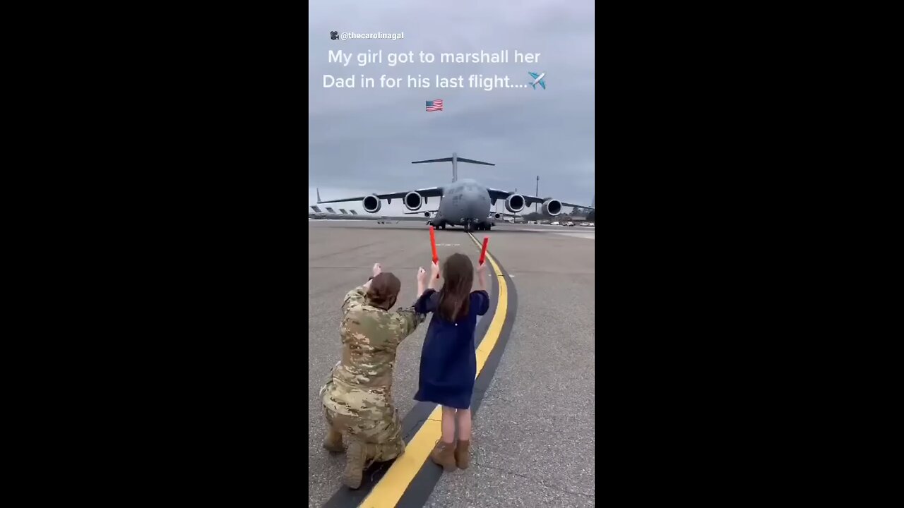 After 20 years of service, little girl marshals her dad in on his last flight