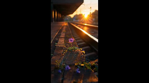 "A Small Purple Flowers Quietly Blooming On An Old Train Station Platform Follow For More Videos