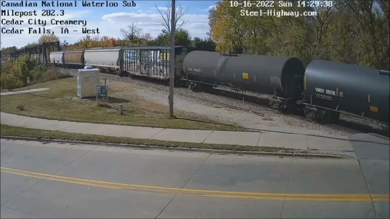 WB L571 Manifest with Mow Equipment on end of train at Cedar Falls and Iowa Falls, IA on 10-16-22