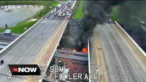 I-75 at Fowler closed in both directions due to fiery crash involving semi