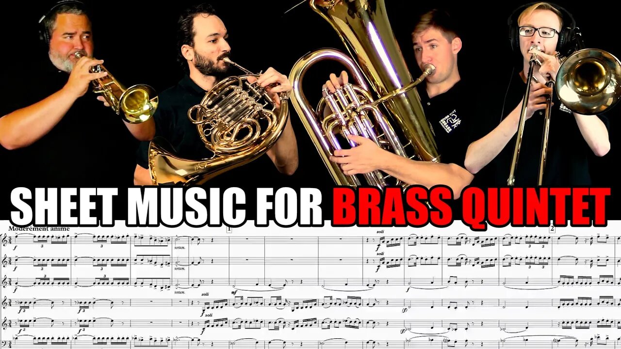 BRASS QUINTET "O Come All Ye Faithful". Merry Christmas! Sheet Music Play Along.