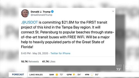 President Trump: USDOT pledges to fund transit system that connects St. Pete to popular beaches