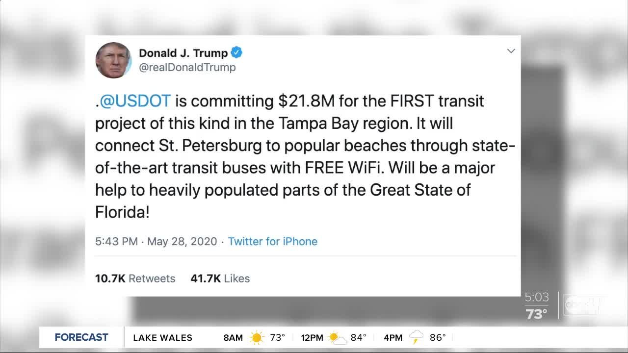 President Trump: USDOT pledges to fund transit system that connects St. Pete to popular beaches