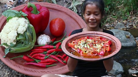 Cooking Cauliflower with Big Peppers for Eating delicious - Cauliflower recipe for Food ideas