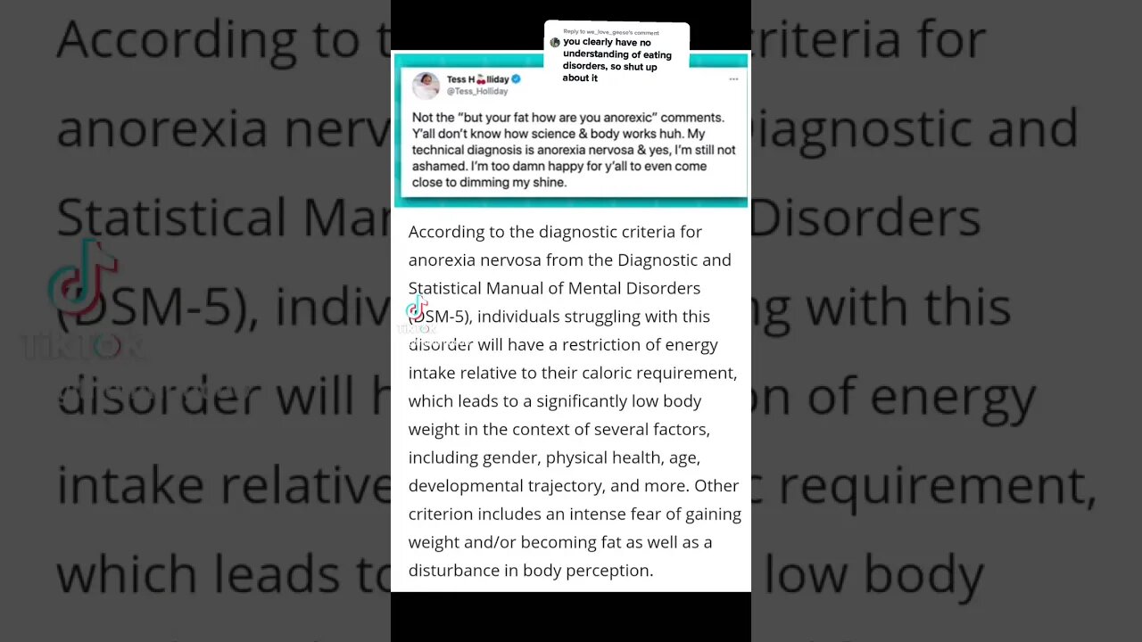 Diagnostic Criteria VS Tess Holliday's Claim