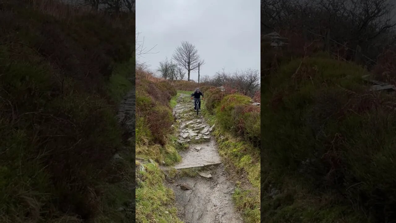 MTB rider rides rock garden