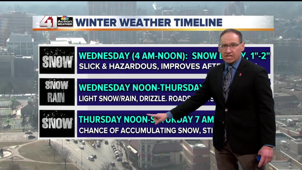 Dry through midnight then snow moves in by morning