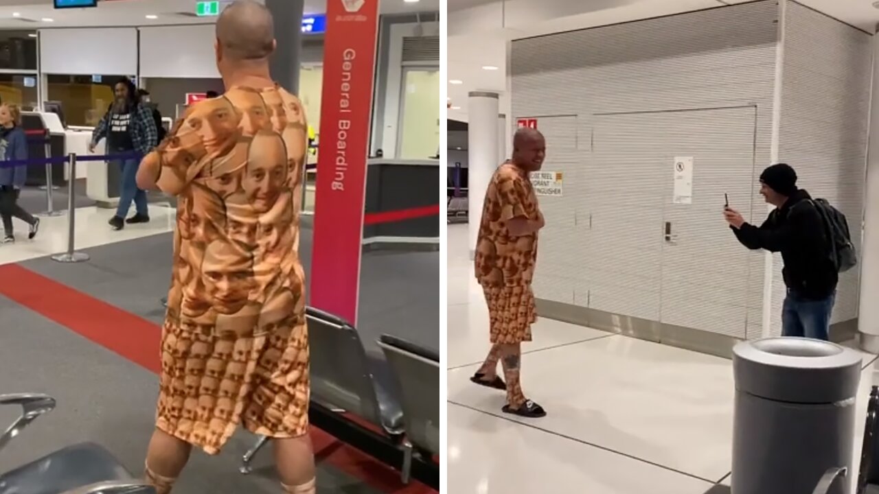 Guy Wears Outrageous Outfit To Picking Up His Best Friend At The Airport