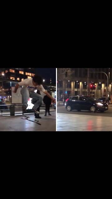 Skateboard gets run over after failed kickflip