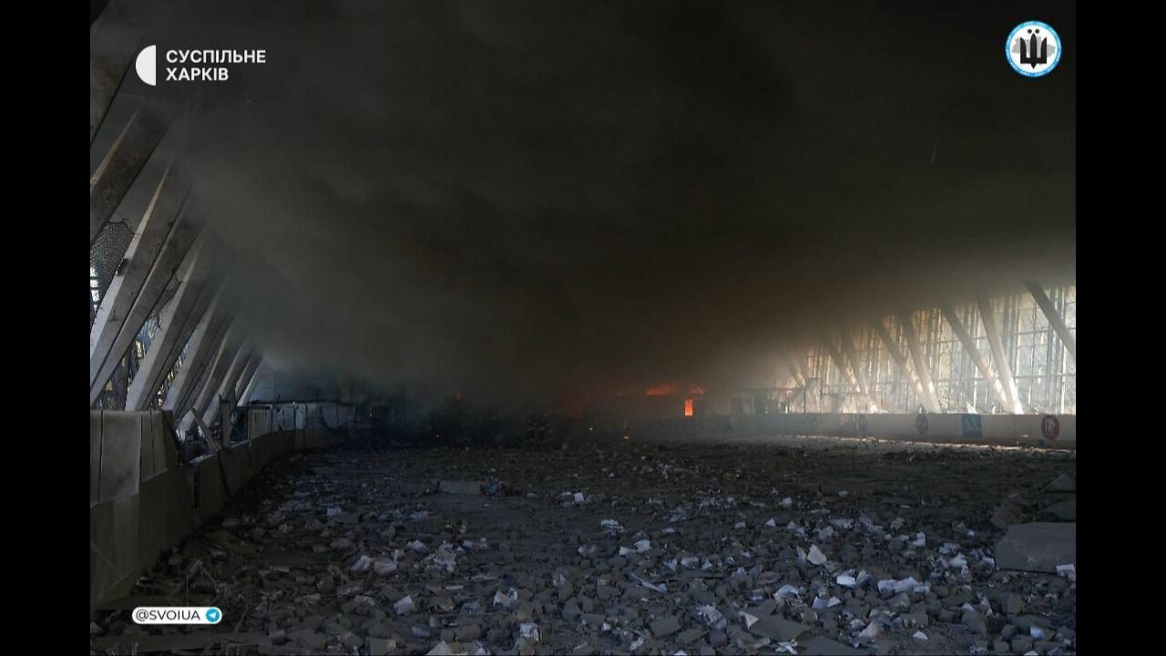 The aftermath of the impact of the Iskander missile defense system on the sports palace in Kharkiv.