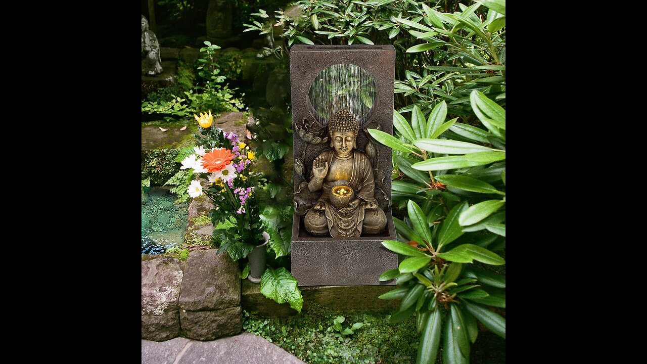 Tranquil Buddha Waterfall Fountain with LED Lights for Zen Gardens 🧘🌿