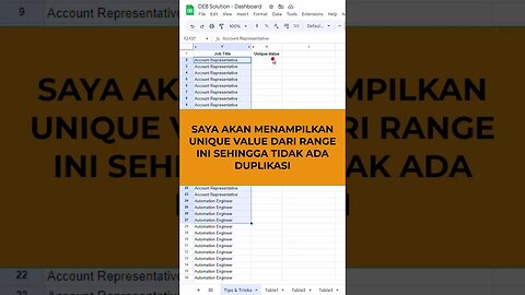 Unique Value - Google Sheets Tips & Tricks #belajaronline #serunyabelajarbareng #googlesheets