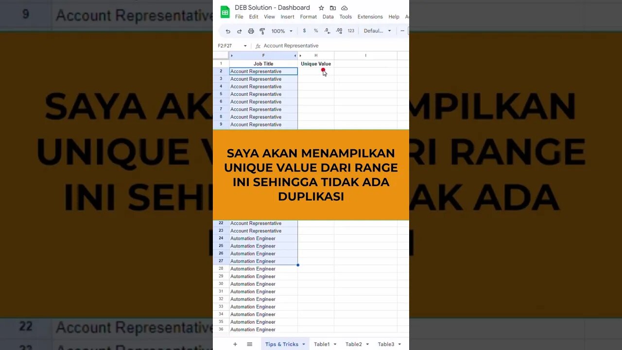 Unique Value - Google Sheets Tips & Tricks #belajaronline #serunyabelajarbareng #googlesheets