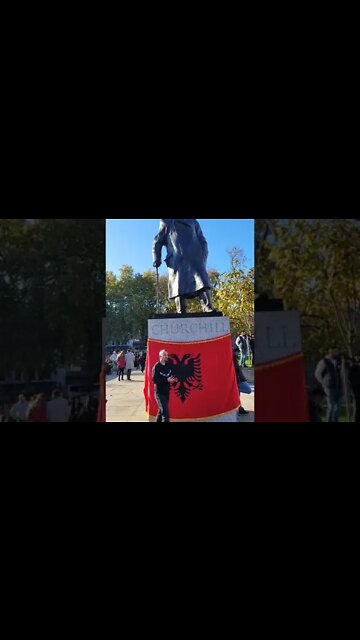 Albanians cover Churchill statue with Albanian flag #churchhill