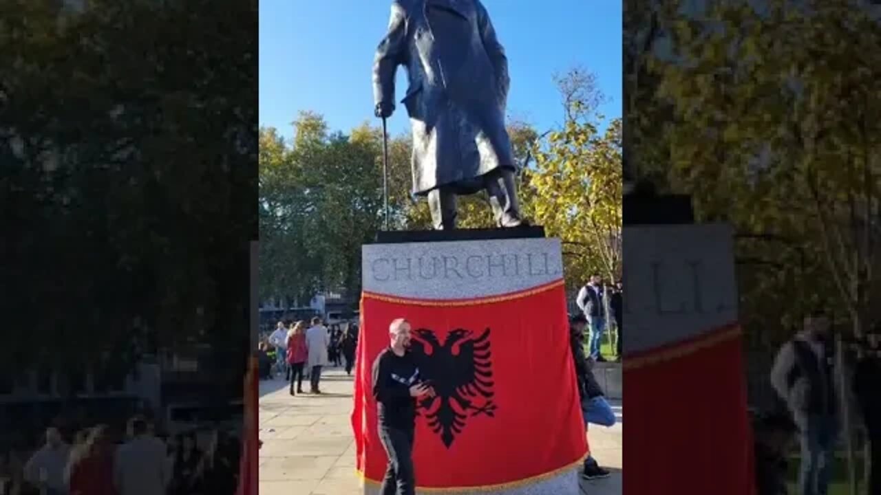 Albanians cover Churchill statue with Albanian flag #churchhill