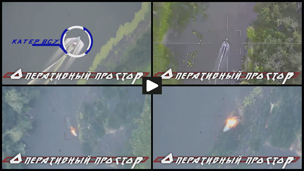 Kherson area: Russian Lancet UAV burns a boat with Ukrainian soldiers