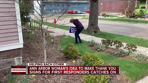 Ann Arbor woman's idea to make thank you signs for first responders catches on