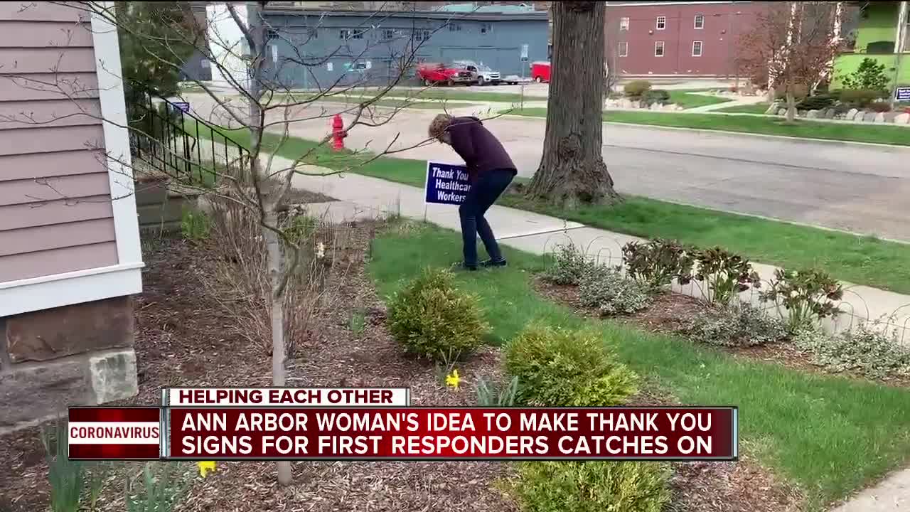 Ann Arbor woman's idea to make thank you signs for first responders catches on